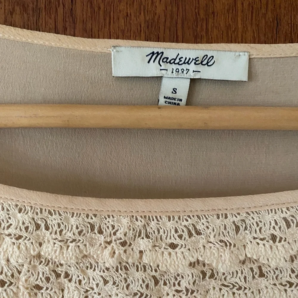 Madewell silk lace capped sleeve eggshell color blouse - Picture 8 of 10